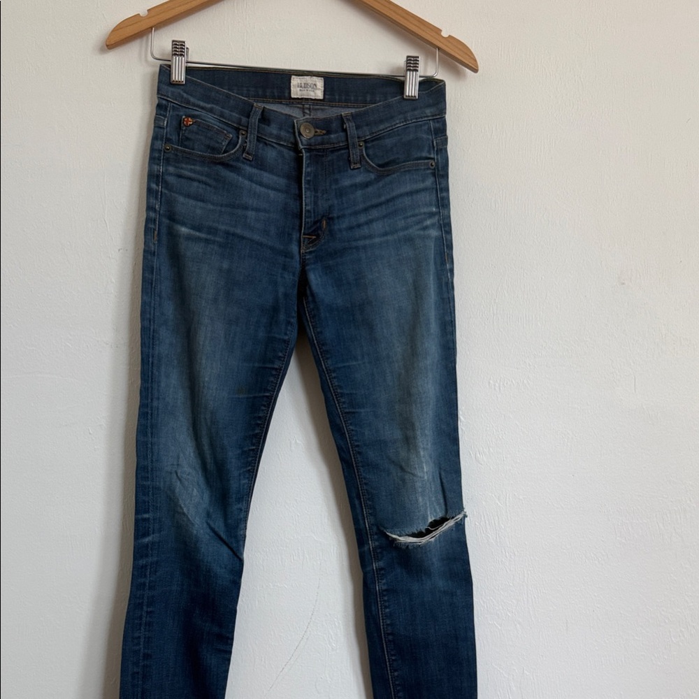 Hudson Jeans Distressed Dark Blue Skinny Jeans